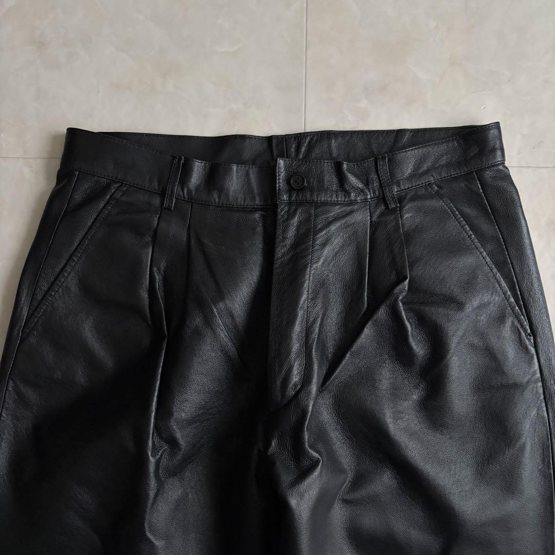 90s vintage BONSKIP 2タックレザーワイドパンツ 黒 y2k