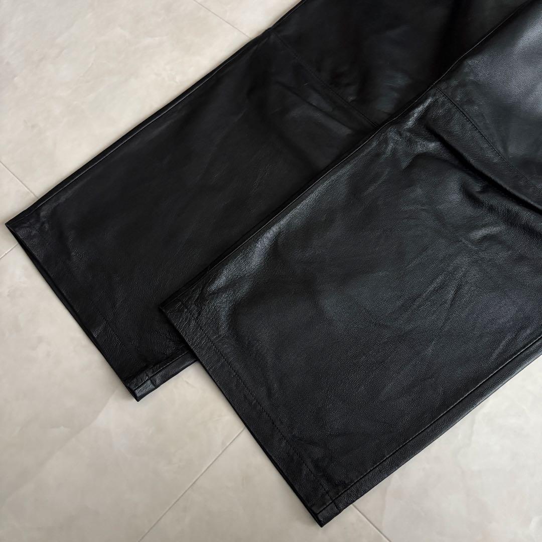 90s vintage BONSKIP 2タックレザーワイドパンツ 黒 y2k