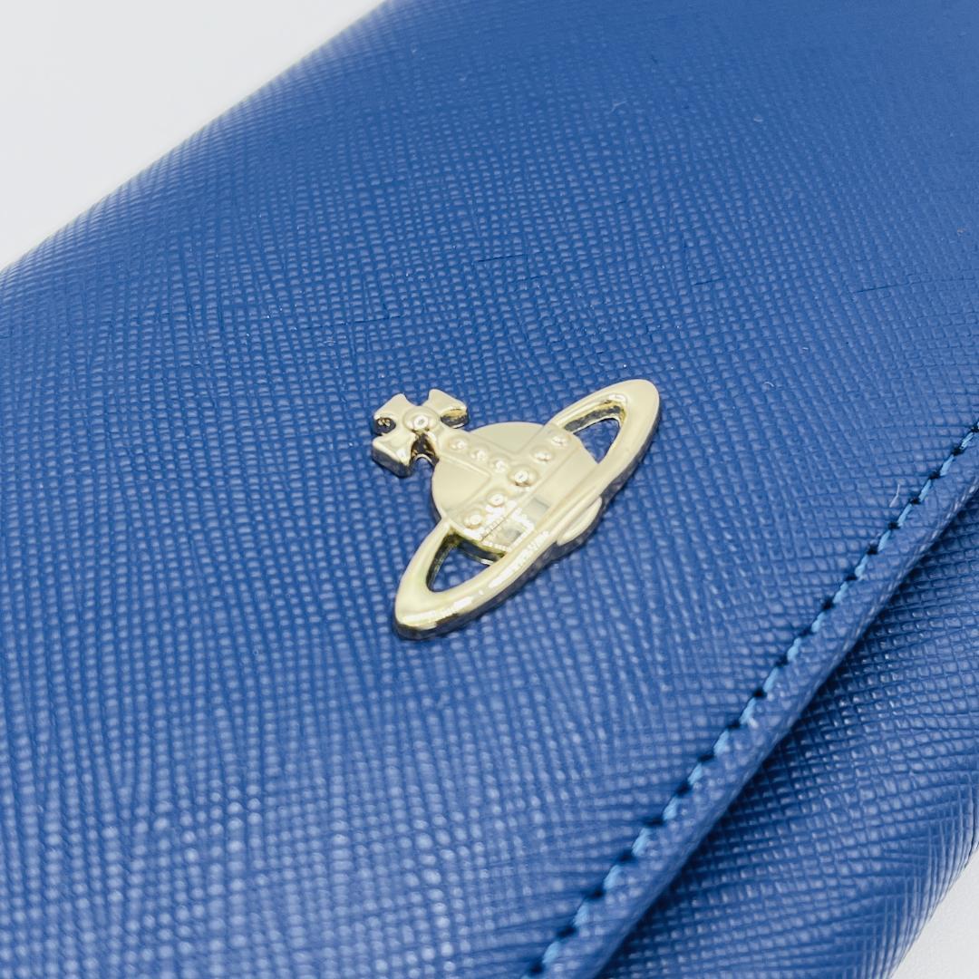 特価 未使用 Vivienne Westwood 青 シンプル 長財布 折財布
