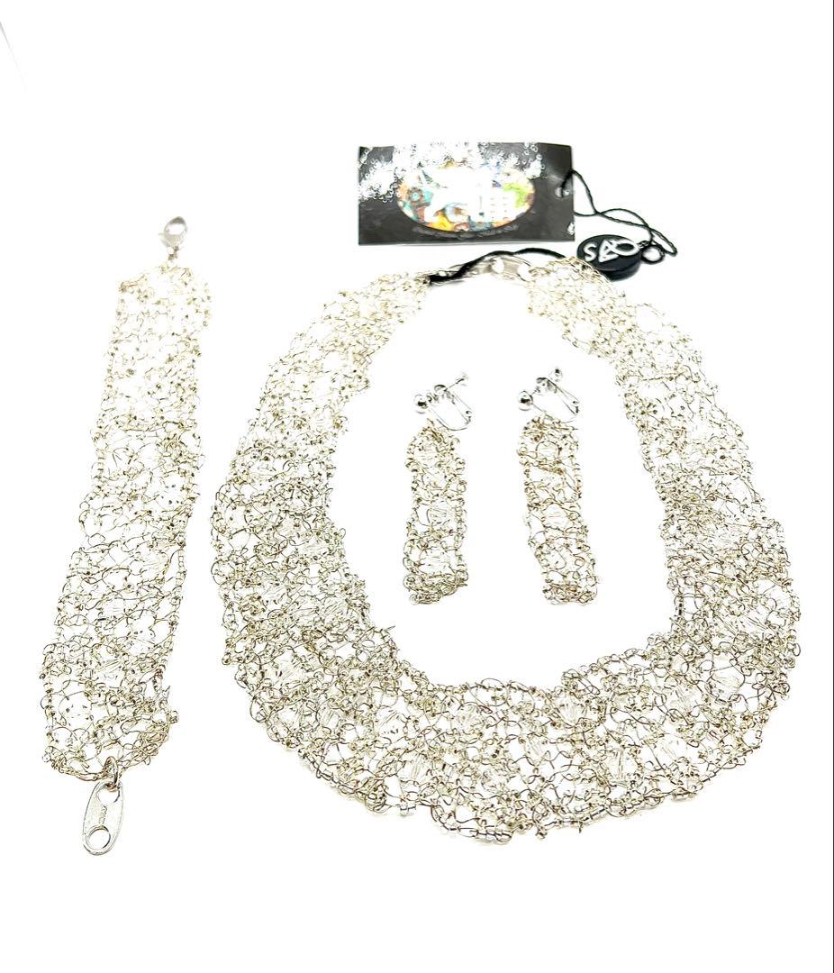 【イタリア製】ベネチアンガラスネックレス・ブレスレット・イヤリング3点セット