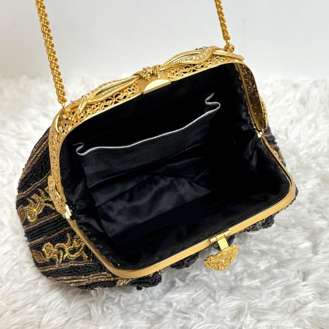 【美品】 ビーズバッグ がま口 チェーンショルダー