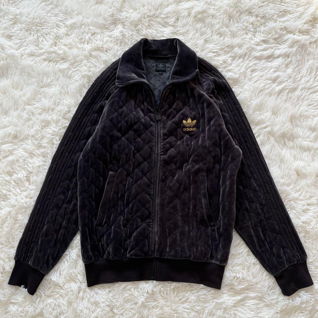 希少 アディダス ベロアキルティングトラックトップ メンズL ブラック 万国旗