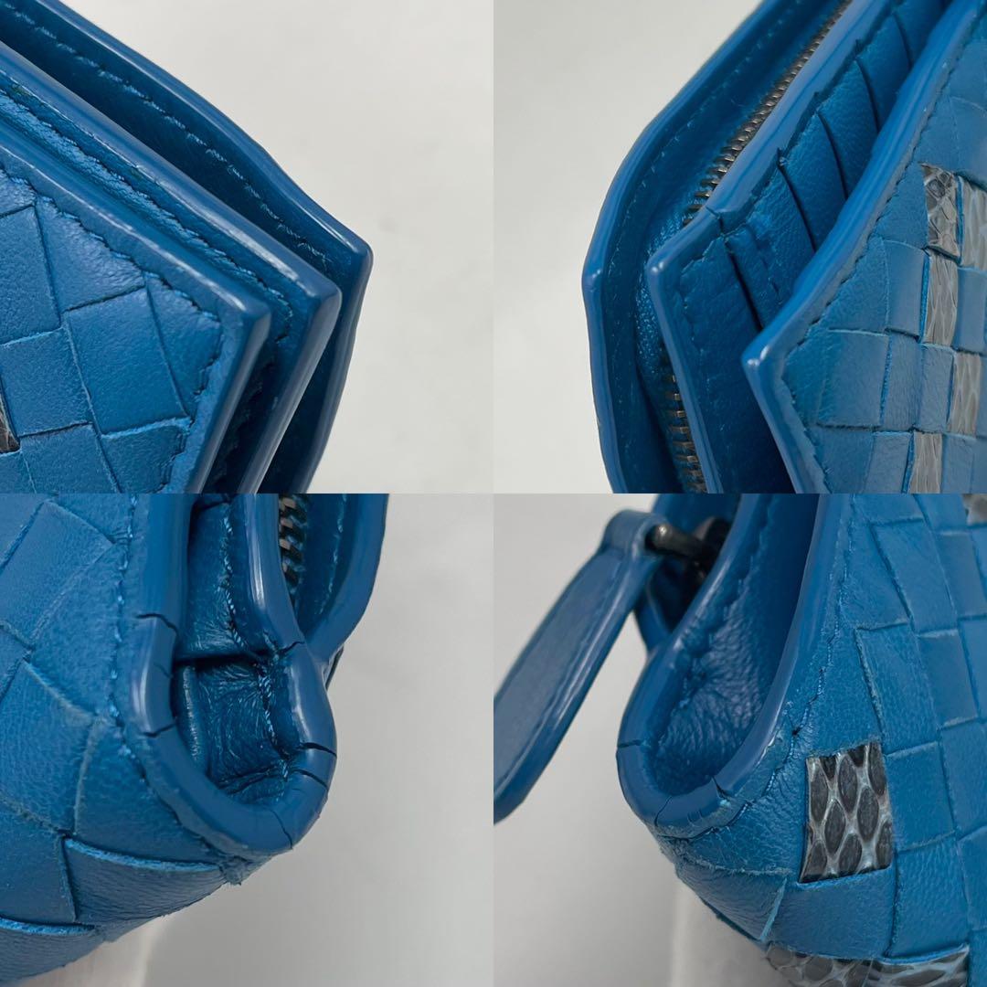 【未使用】ボッテガヴェネタ　折り財布　パイソンドッキング　ブルー　希少　ヘビ革