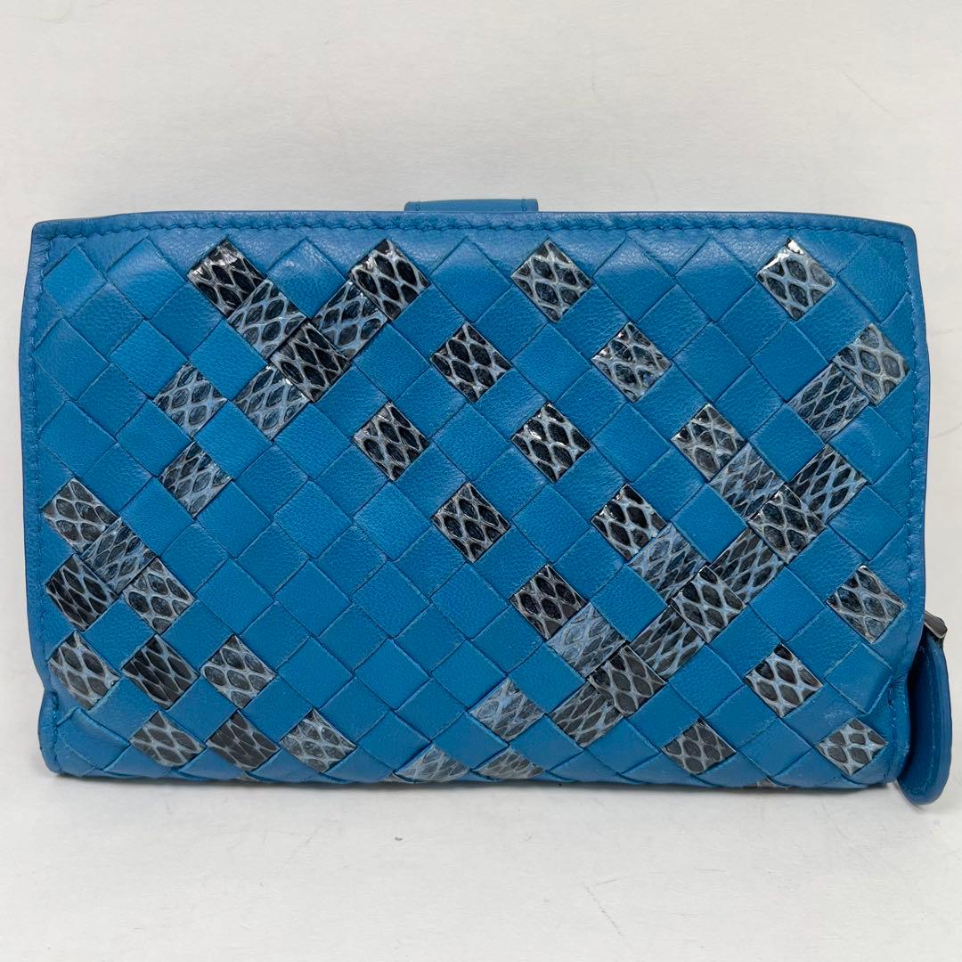 【未使用】ボッテガヴェネタ　折り財布　パイソンドッキング　ブルー　希少　ヘビ革