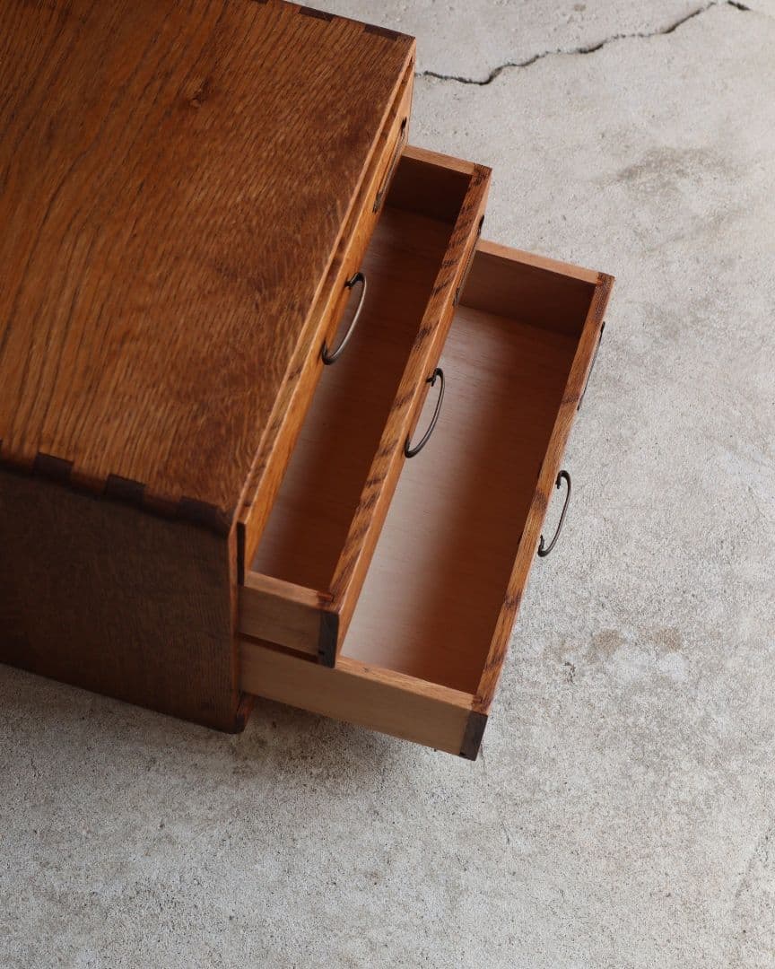 楢(ナラ)材の3杯小引き出し　古道具 古家具 アンティーク ドロワー 什器