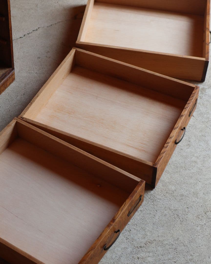 楢(ナラ)材の3杯小引き出し　古道具 古家具 アンティーク ドロワー 什器
