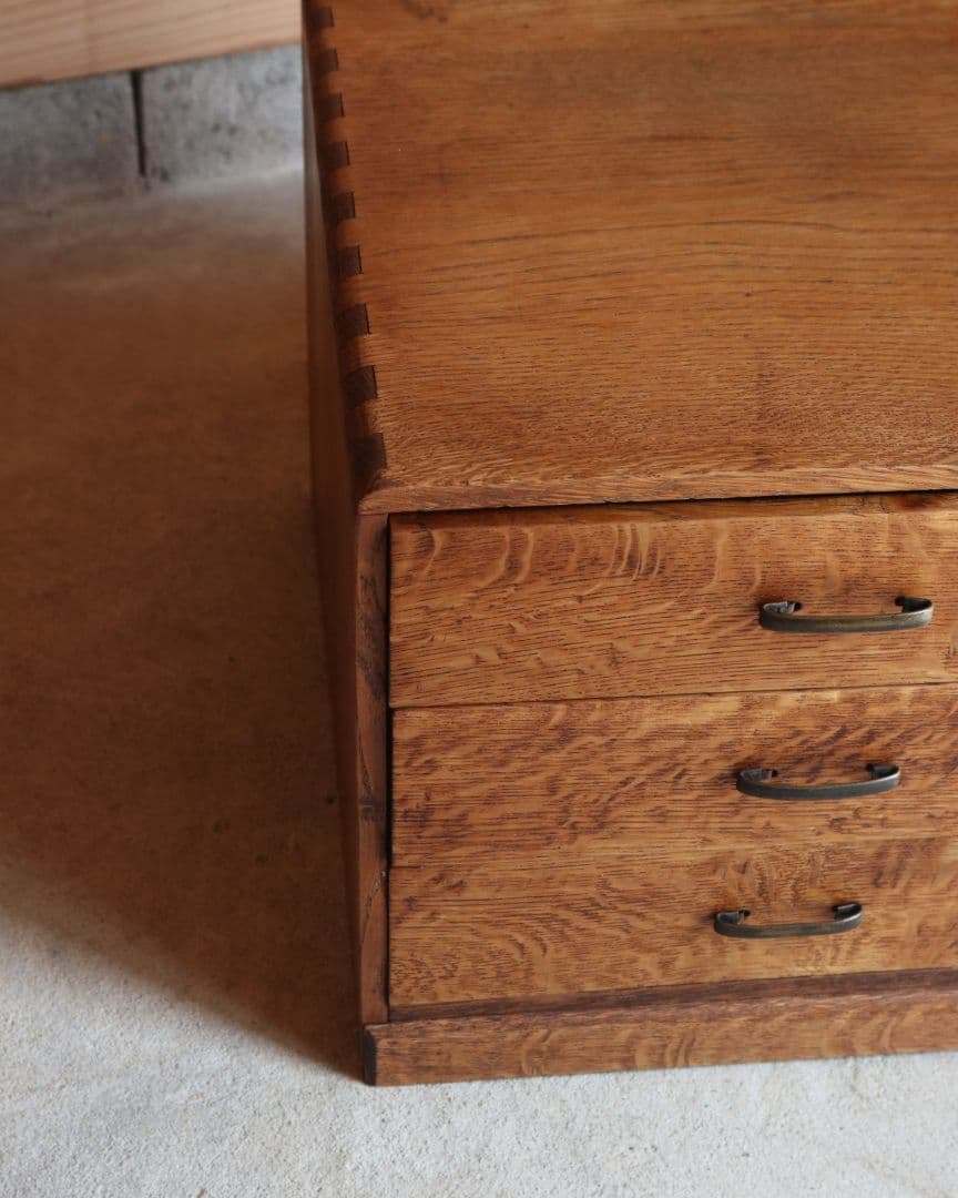 楢(ナラ)材の3杯小引き出し　古道具 古家具 アンティーク ドロワー 什器