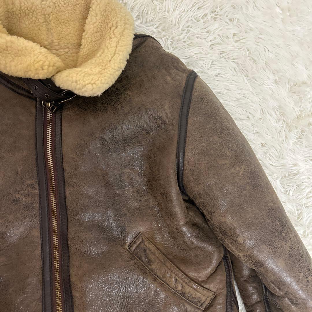 美品✨B-3 フライトジャケット ムートン リアルレザー ダークブラウン L相当