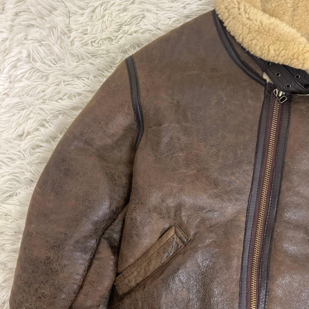 美品✨B-3 フライトジャケット ムートン リアルレザー ダークブラウン L相当
