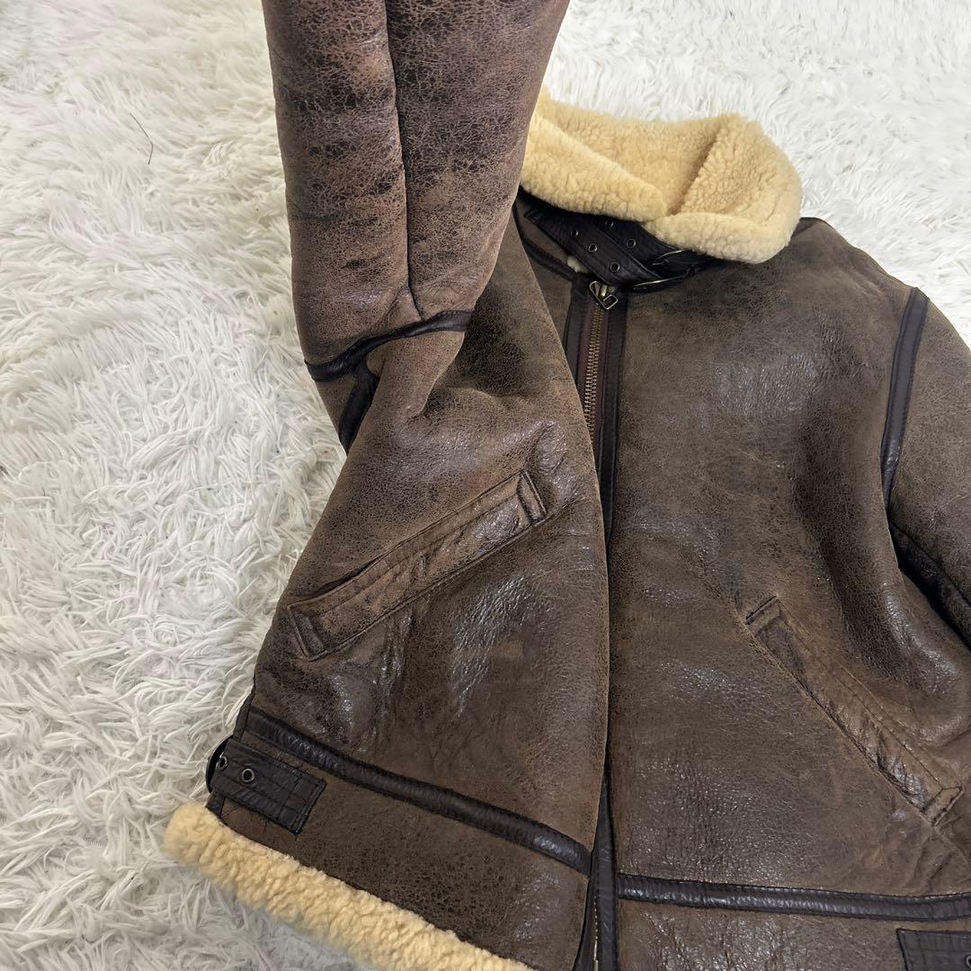 美品✨B-3 フライトジャケット ムートン リアルレザー ダークブラウン L相当