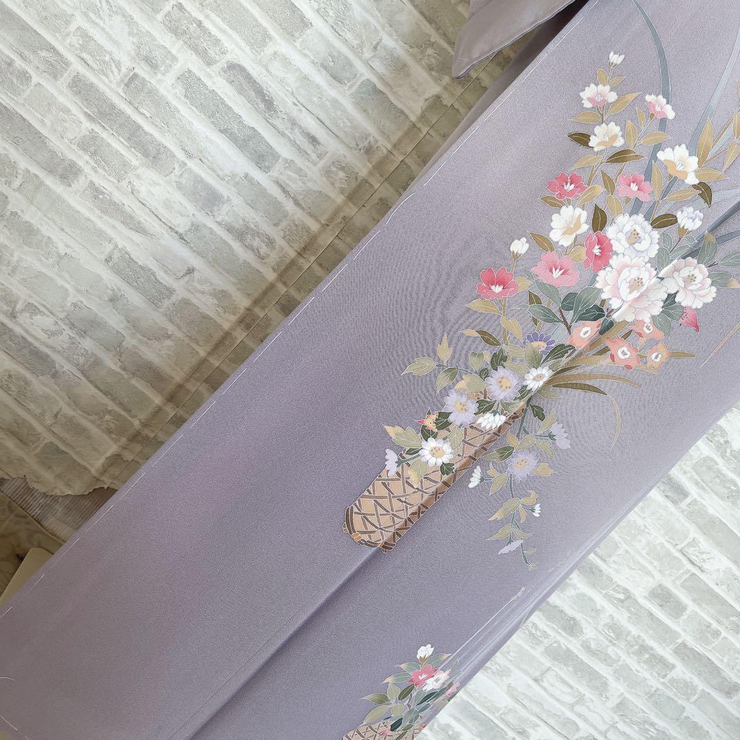 訪問着　フルセット　友禅　虫喰い　花器　落款　椿の枝　入学式　卒業式　着物　P4