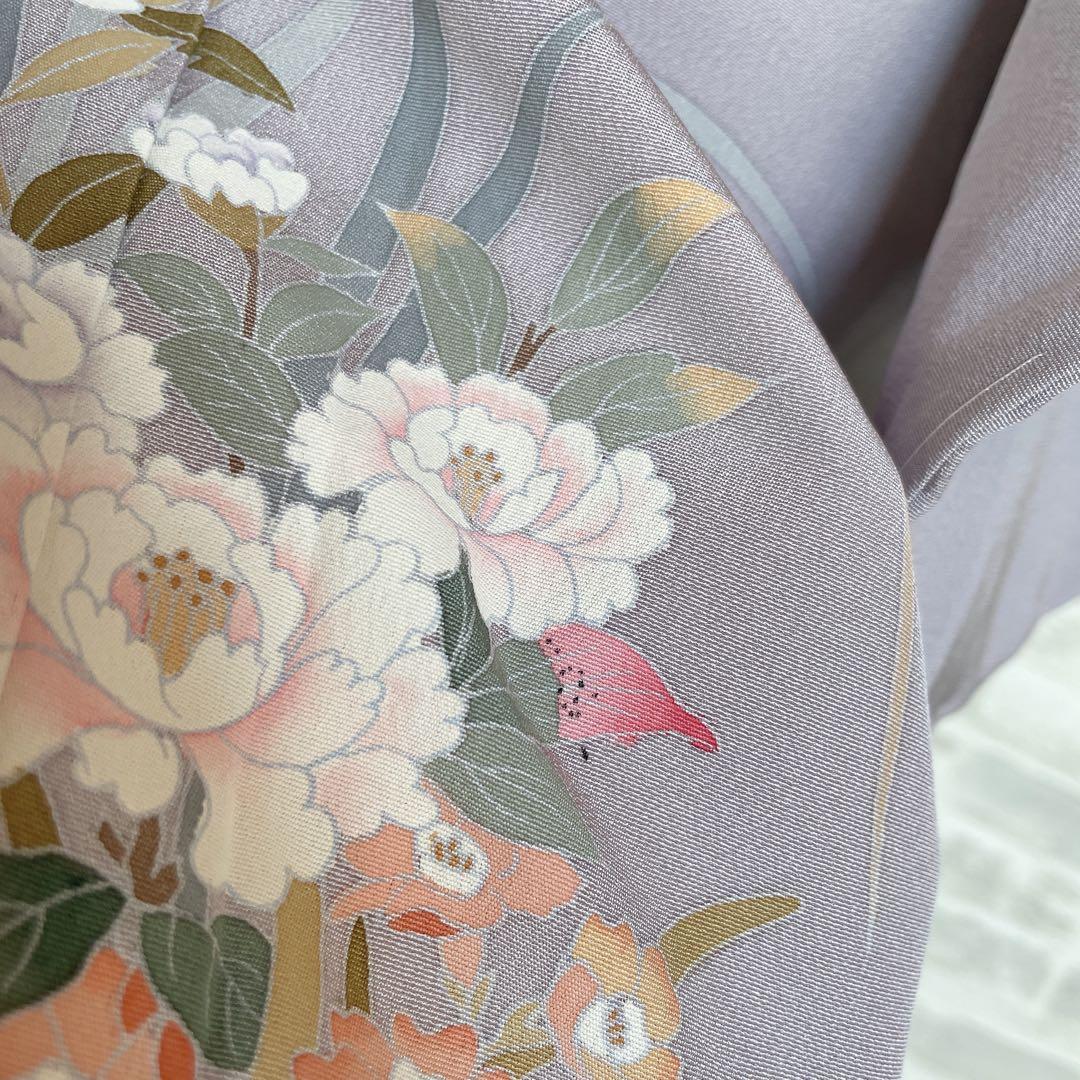 訪問着　フルセット　友禅　虫喰い　花器　落款　椿の枝　入学式　卒業式　着物　P4