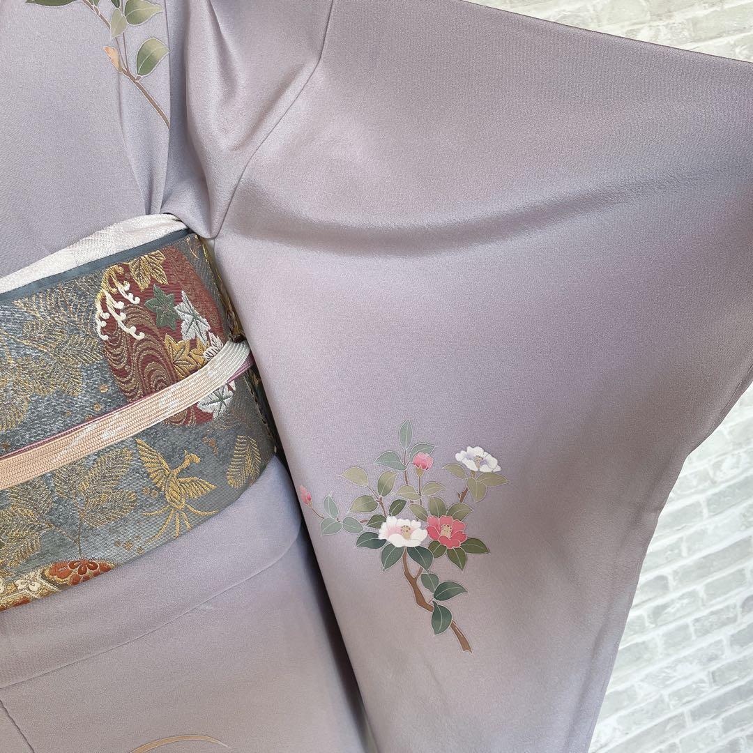 訪問着　フルセット　友禅　虫喰い　花器　落款　椿の枝　入学式　卒業式　着物　P4