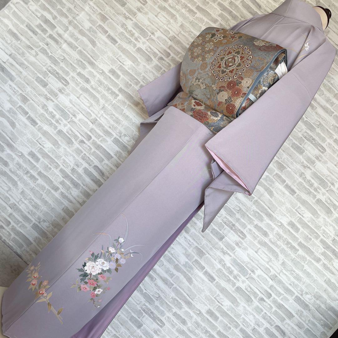 訪問着　フルセット　友禅　虫喰い　花器　落款　椿の枝　入学式　卒業式　着物　P4