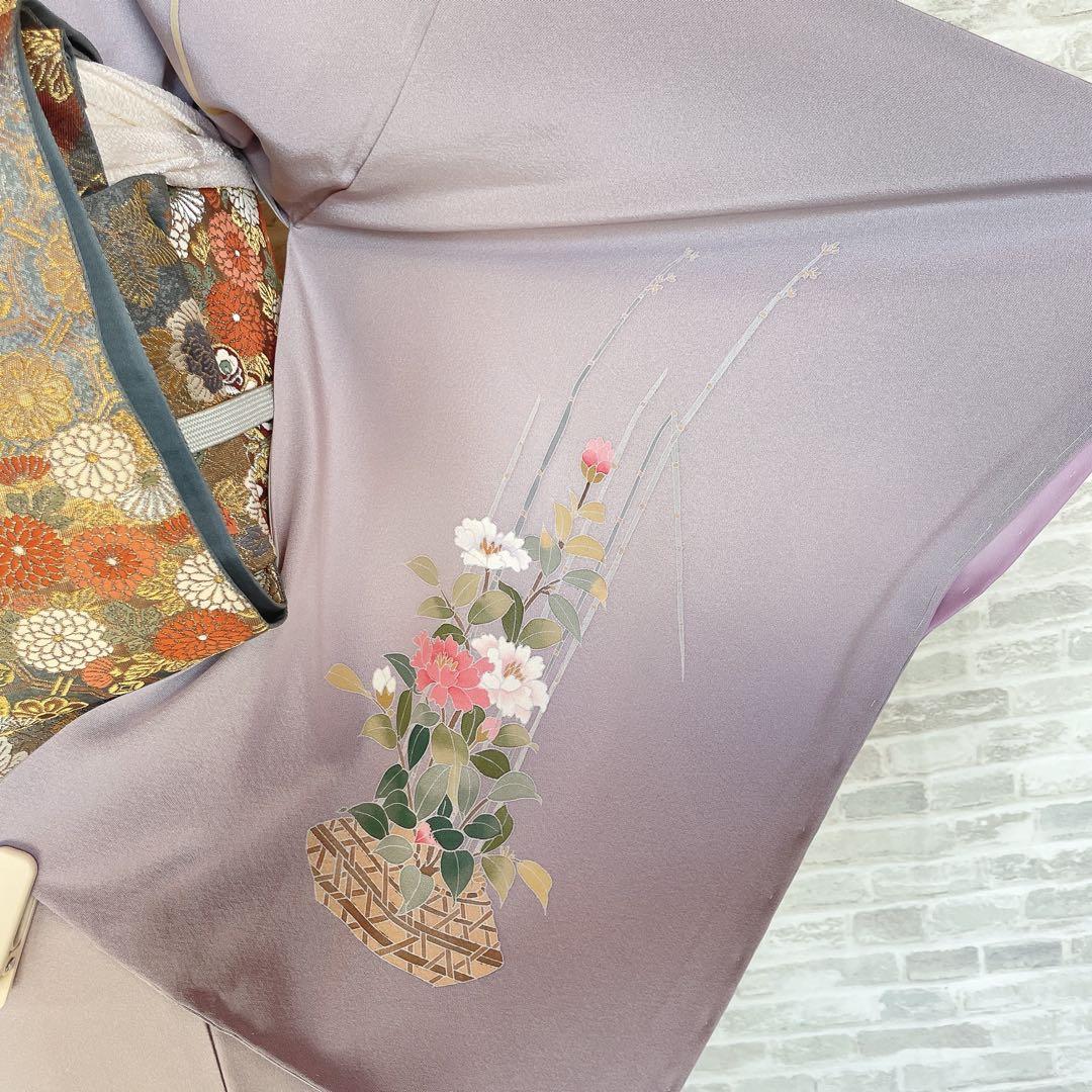 訪問着　フルセット　友禅　虫喰い　花器　落款　椿の枝　入学式　卒業式　着物　P4