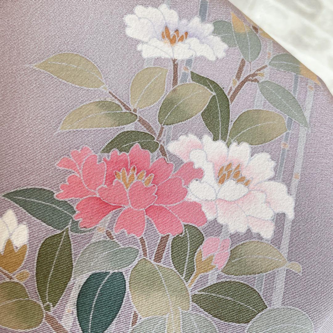 訪問着　フルセット　友禅　虫喰い　花器　落款　椿の枝　入学式　卒業式　着物　P4