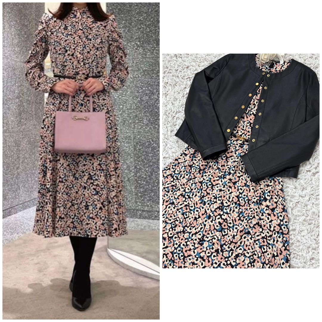 【美品】アナイレオパードフラワープリント切り替えワンピース