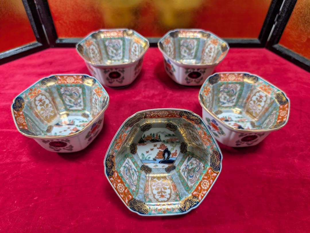 幸楽窯　錦山水　小鉢　中鉢　5客