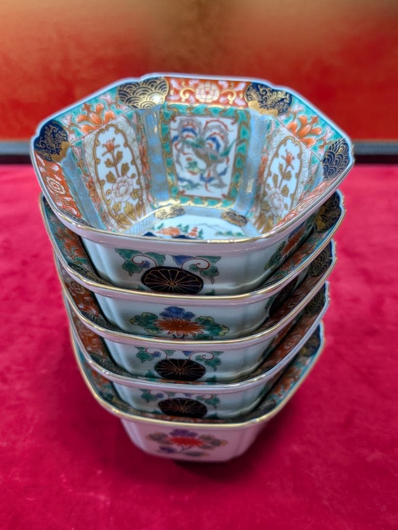 幸楽窯　錦山水　小鉢　中鉢　5客