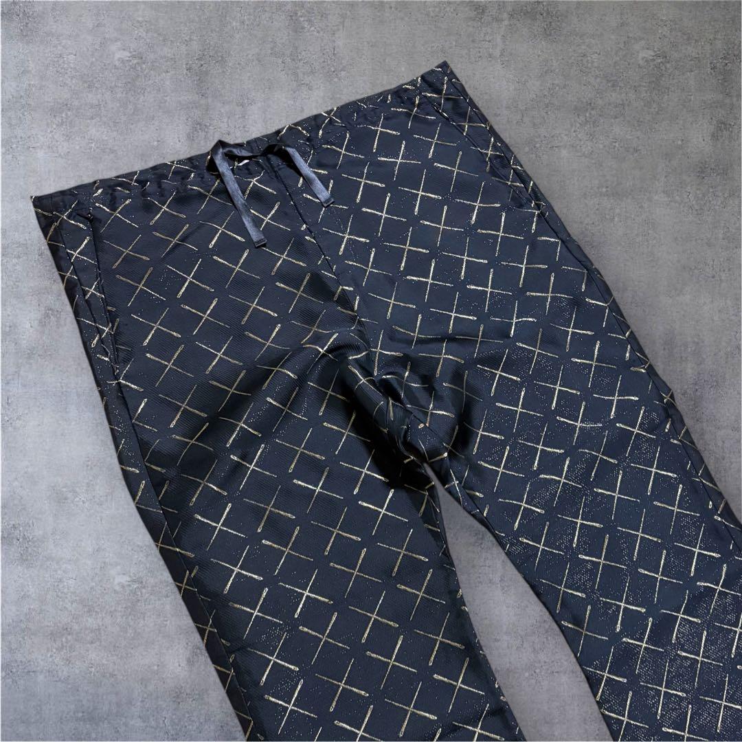 【N16】Needles ニードルズ 総柄フレアパンツ Mブラック ×ゴールド