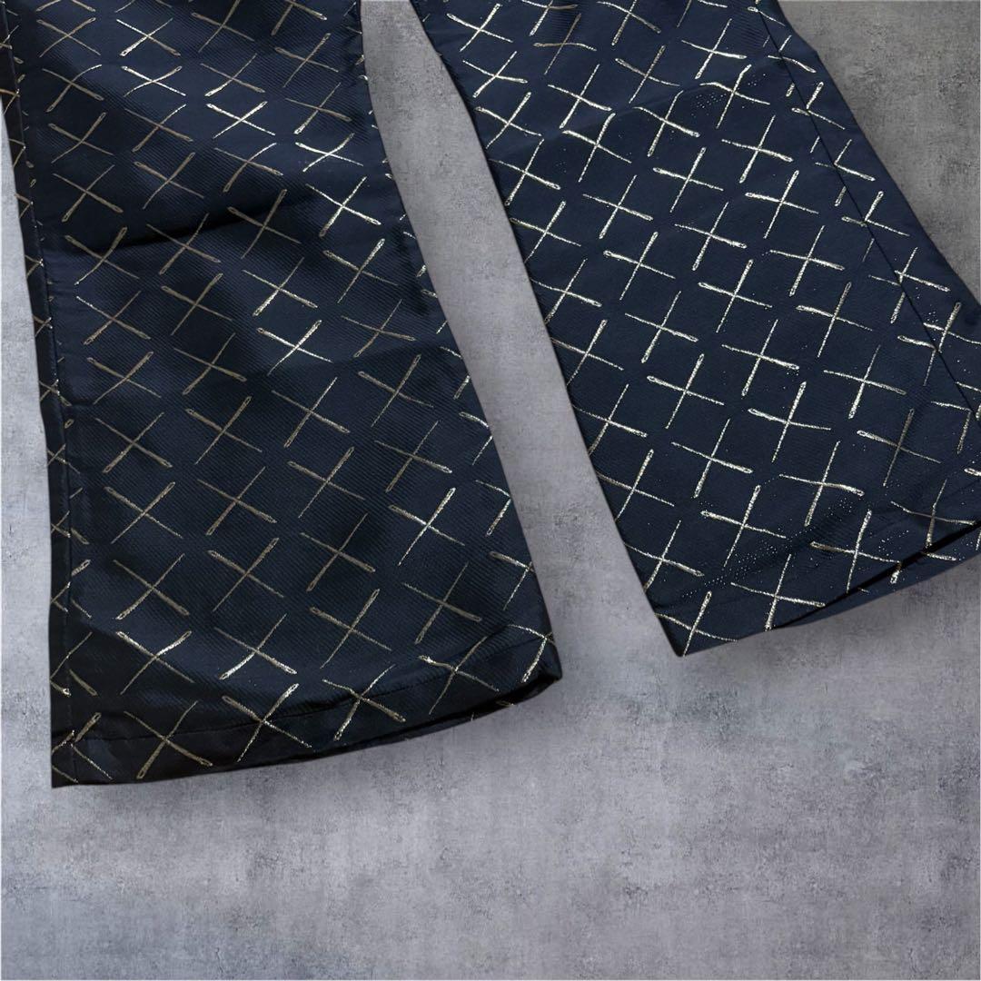 【N16】Needles ニードルズ 総柄フレアパンツ Mブラック ×ゴールド