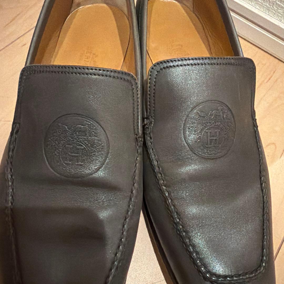 HERMES ダークブラウン ローファー