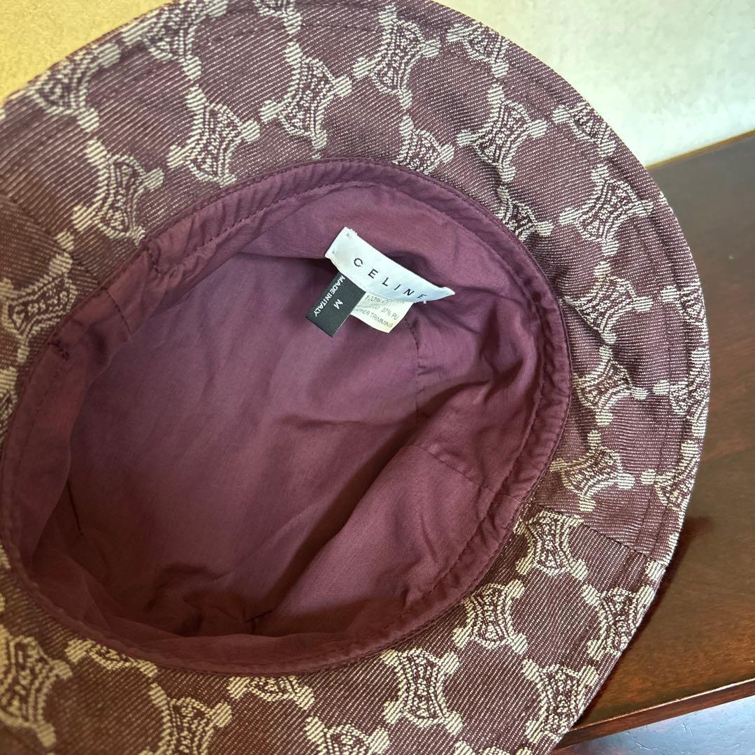 CELINE バケットハット デニム トリオンフ 総柄 Mサイズ　ワイン色　匿名
