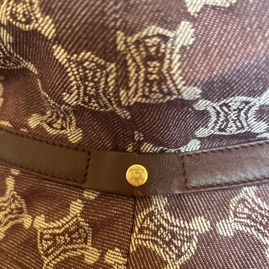 CELINE バケットハット デニム トリオンフ 総柄 Mサイズ　ワイン色　匿名