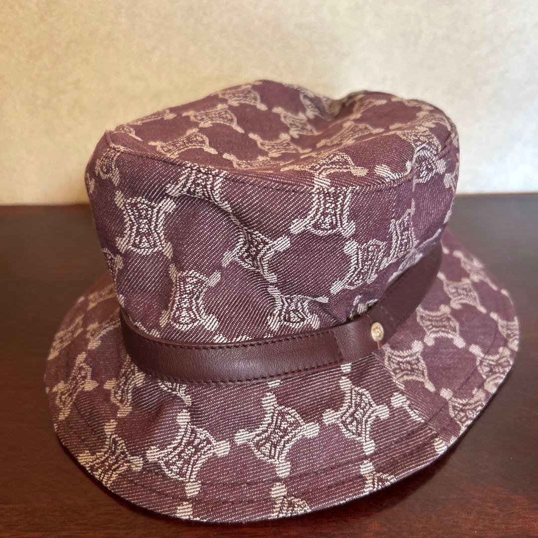 CELINE バケットハット デニム トリオンフ 総柄 Mサイズ　ワイン色　匿名