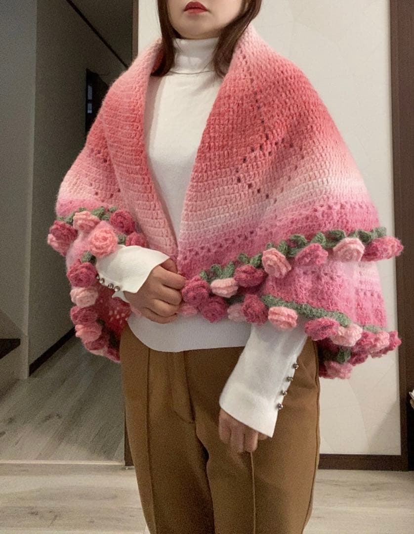 バラの花束ブランケット直径116cm，66本の大きな花ストール