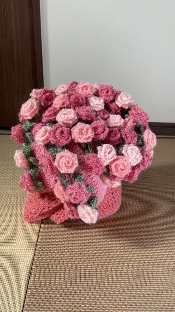 バラの花束ブランケット直径116cm，66本の大きな花ストール