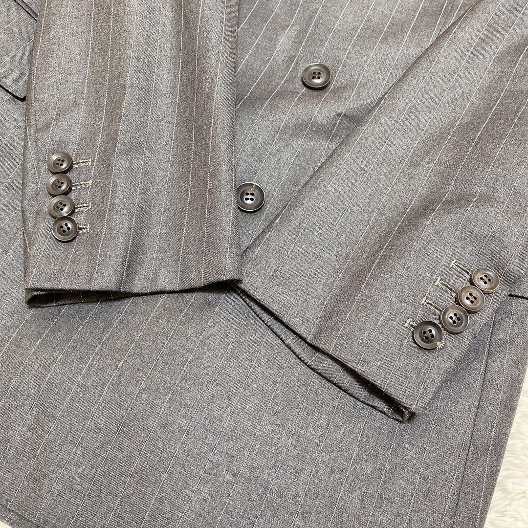 高級生地✨ロロピアーナ　オーダースーツ　セットアップ　ストライプ　L相当　グレー
