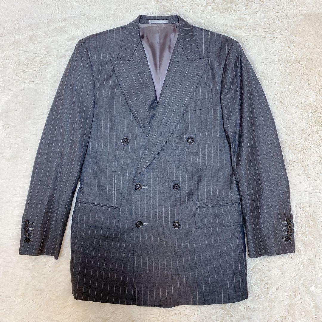 高級生地✨ロロピアーナ　オーダースーツ　セットアップ　ストライプ　L相当　グレー