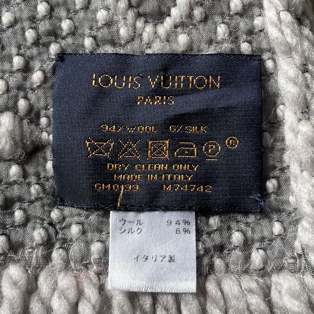 ルイヴィトン シルク混 ニット マフラー モノグラム ニット LVロゴ グレー