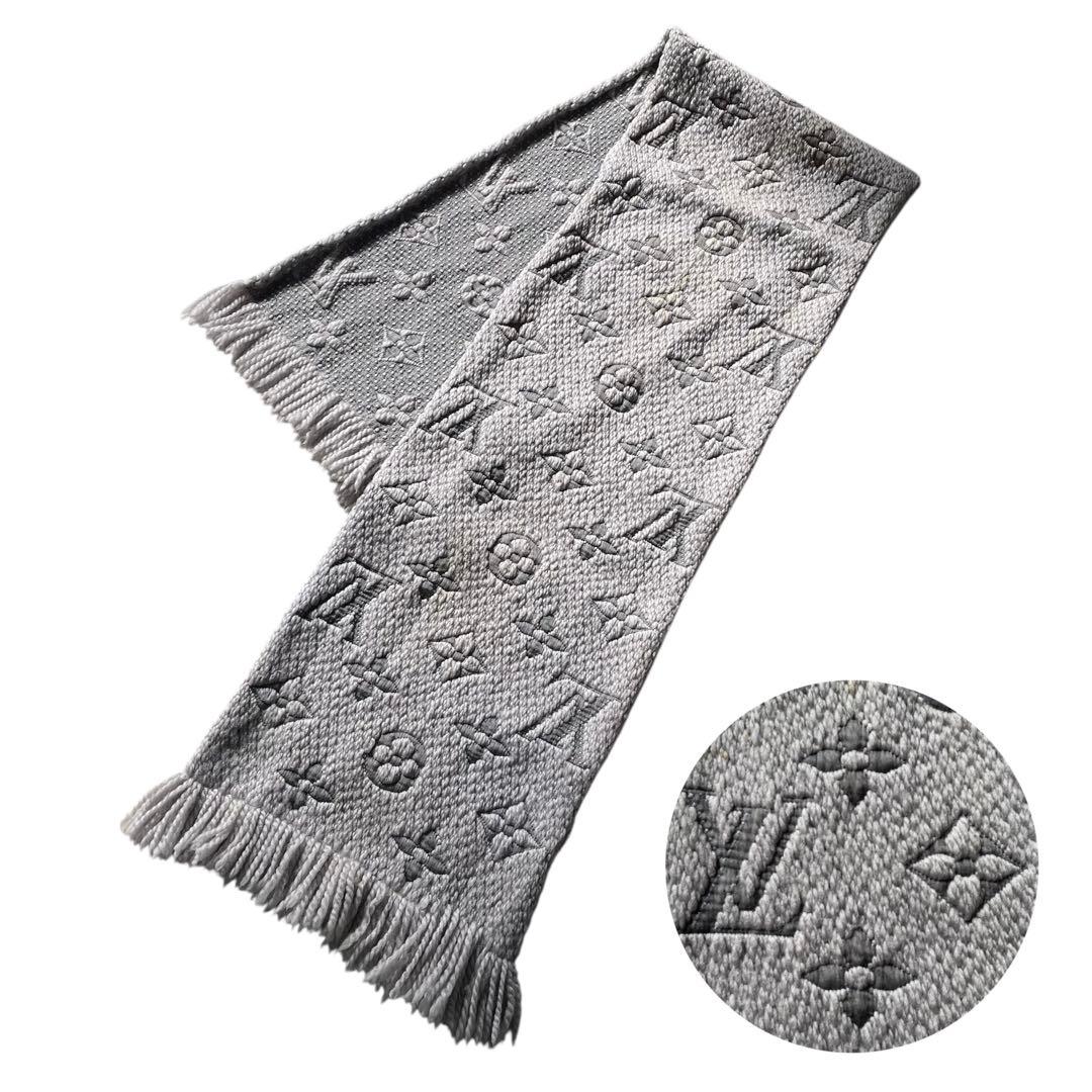 ルイヴィトン シルク混 ニット マフラー モノグラム ニット LVロゴ グレー