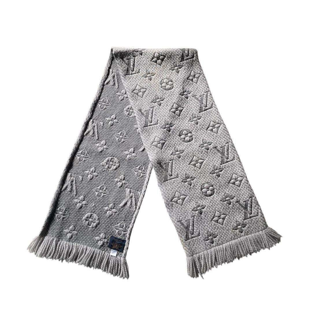 ルイヴィトン シルク混 ニット マフラー モノグラム ニット LVロゴ グレー