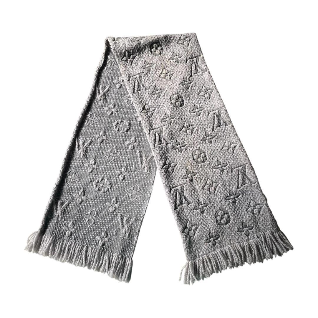 ルイヴィトン シルク混 ニット マフラー モノグラム ニット LVロゴ グレー