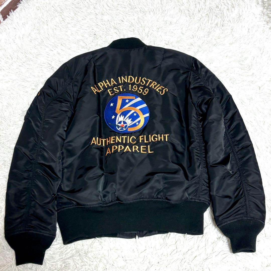 Alpha✨️美品MA-1 フライトジャケット リバーシブル 刺繍 黒 第5空軍