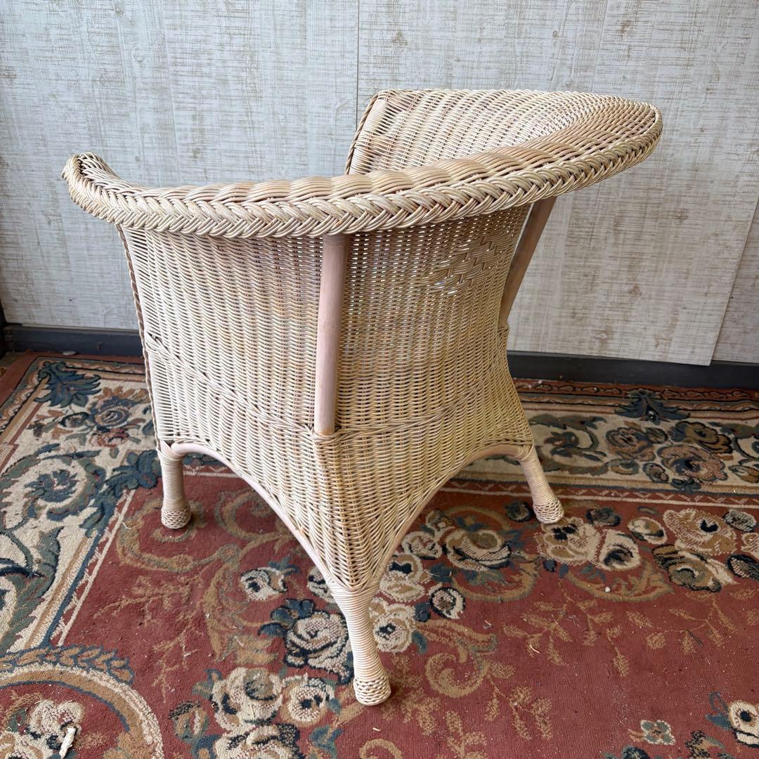 ②昭和レトロ ヴィンテージ ラタンダイニングチェア 花柄クッション アームチェア