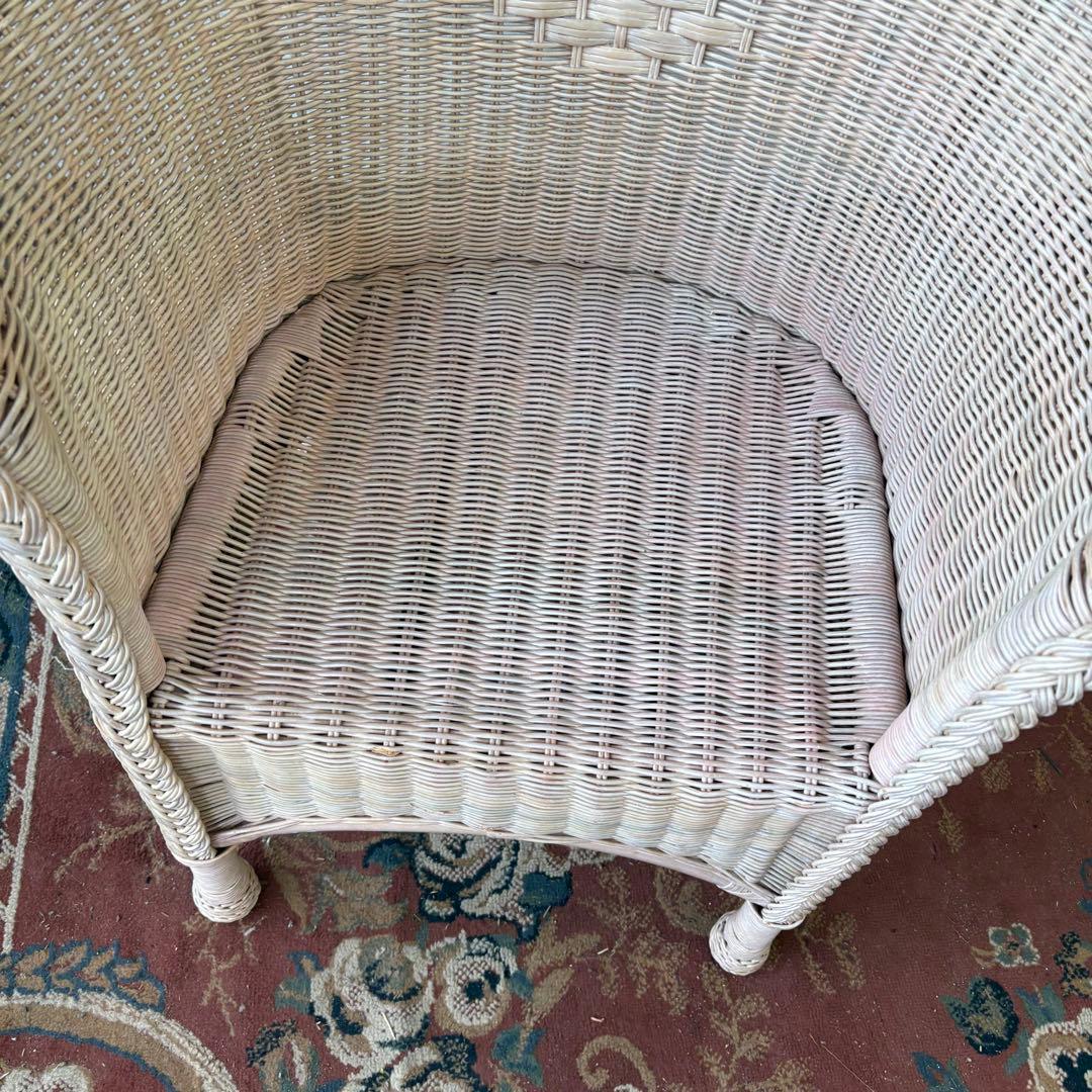 ②昭和レトロ ヴィンテージ ラタンダイニングチェア 花柄クッション アームチェア