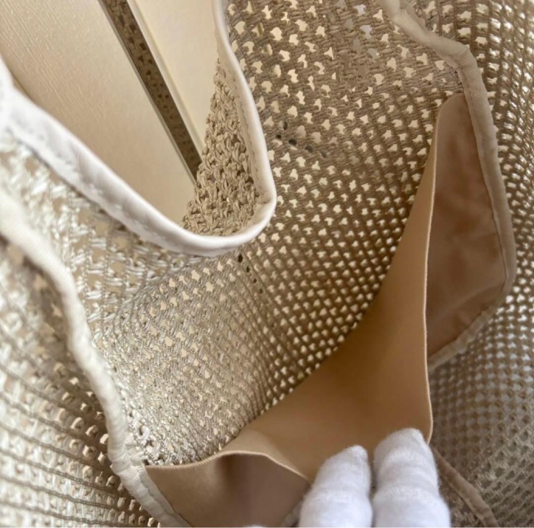 【美品】MARCO MASI　カゴトート　ラフィア×レザー　ホワイト　メッシュ