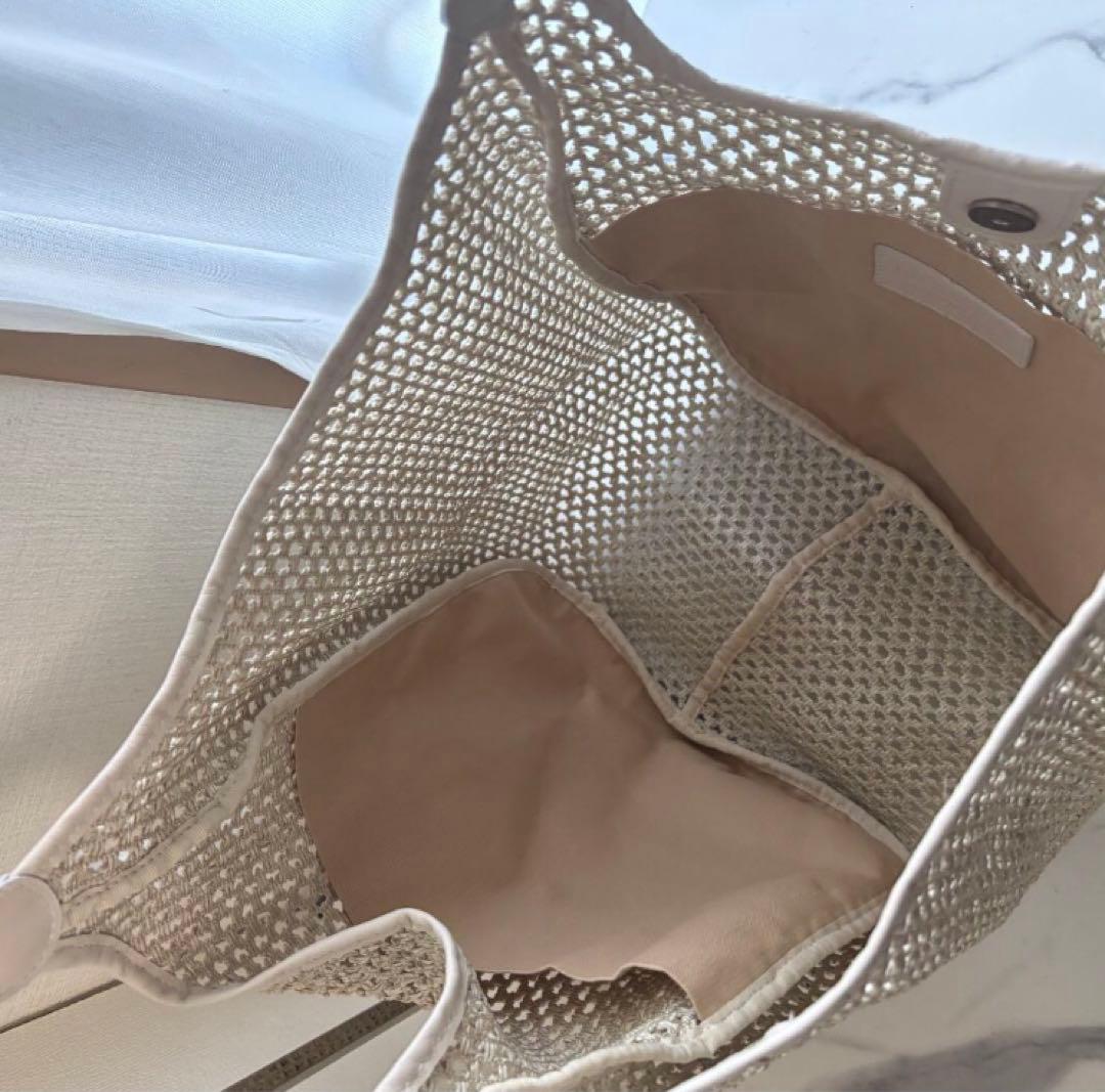 【美品】MARCO MASI　カゴトート　ラフィア×レザー　ホワイト　メッシュ