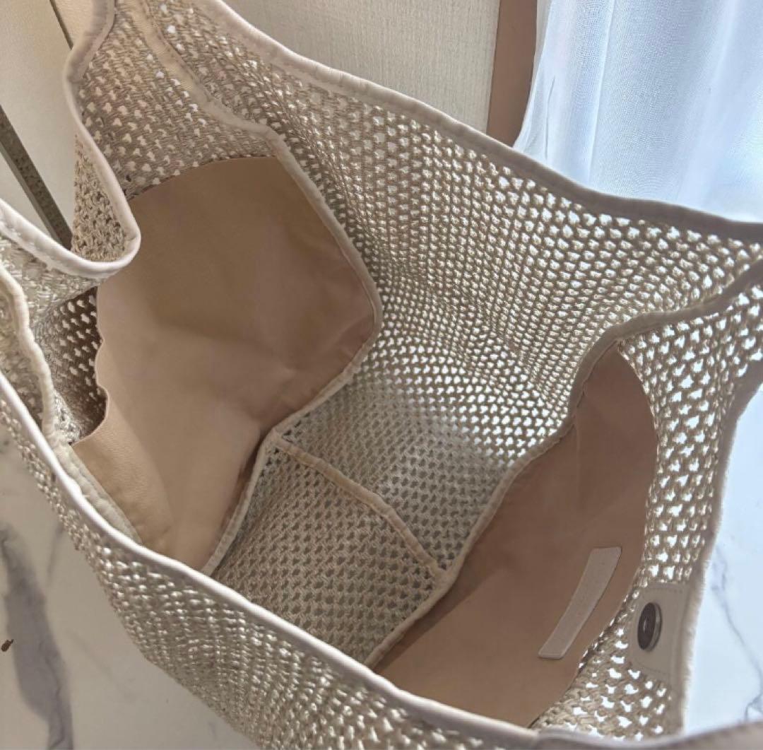 【美品】MARCO MASI　カゴトート　ラフィア×レザー　ホワイト　メッシュ