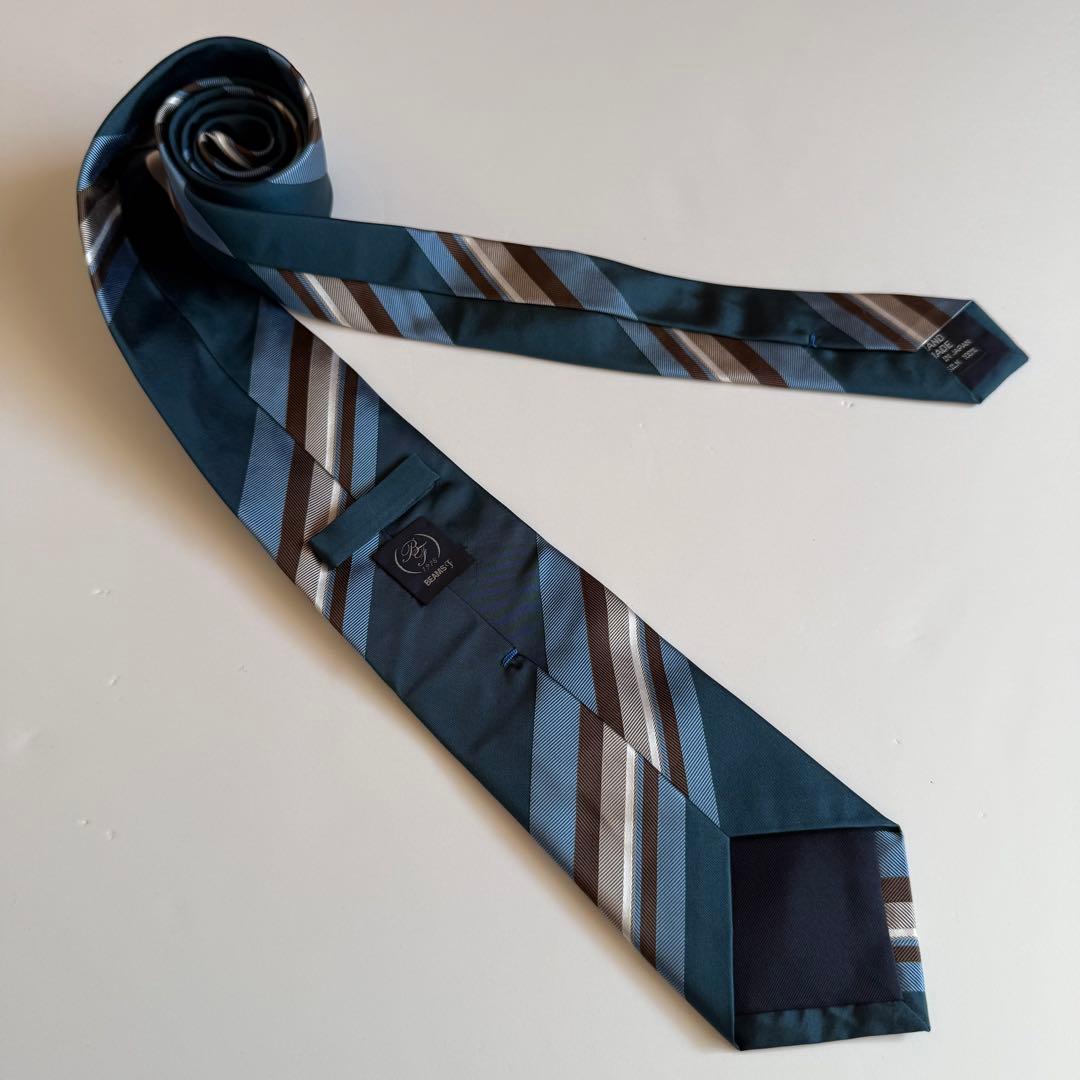 BEAMS F ビームスエフ レジメンタルシルクタイ ブルー ブラウン