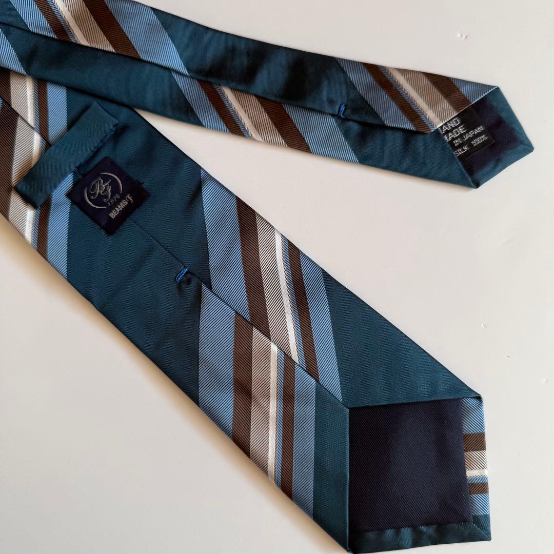BEAMS F ビームスエフ レジメンタルシルクタイ ブルー ブラウン