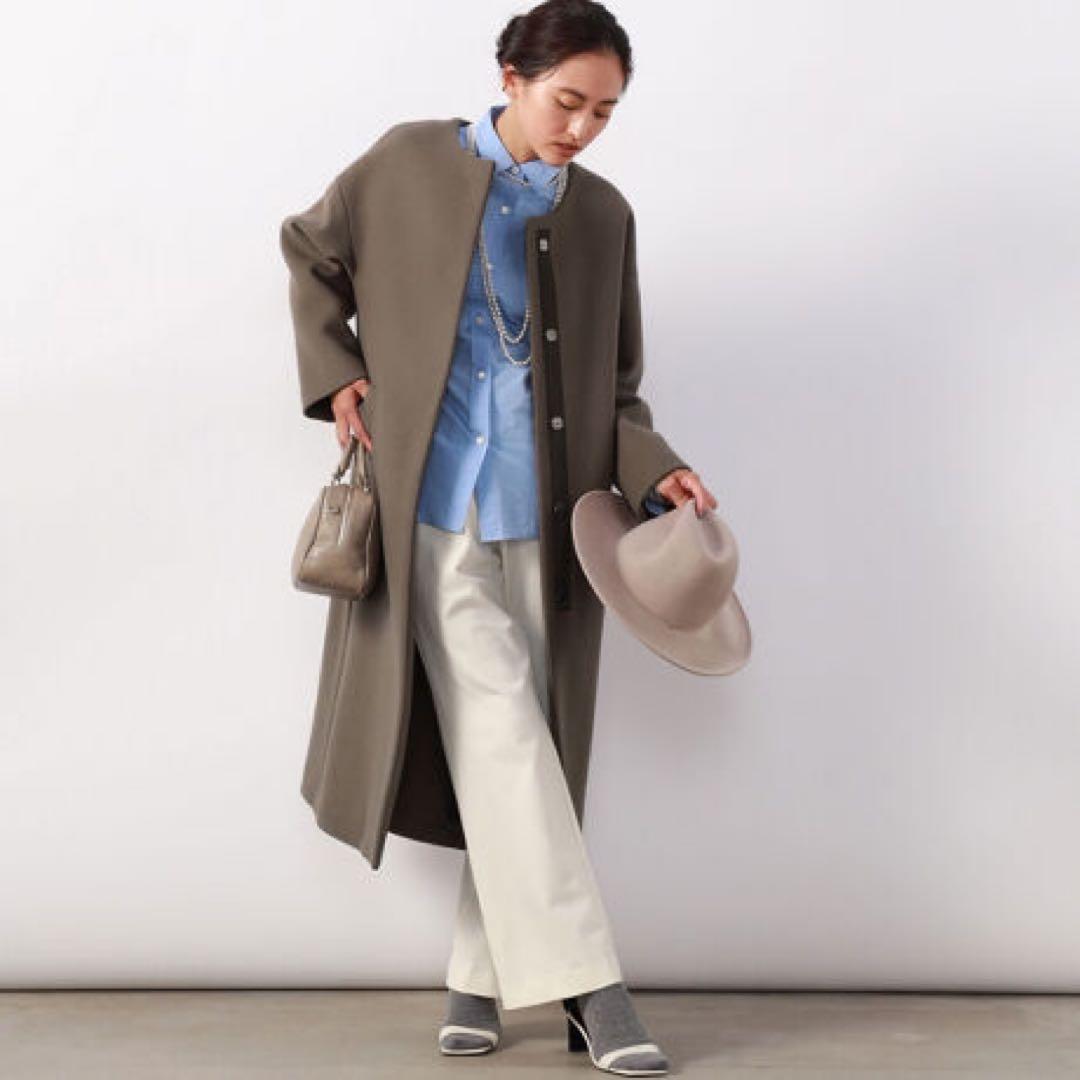 ノーリーズ ダブルクロスノーカラーロングコート M～L