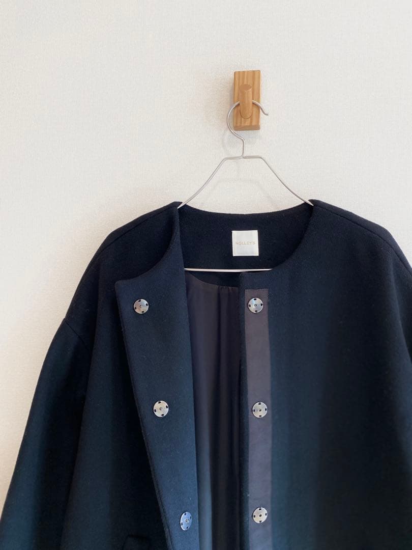 ノーリーズ ダブルクロスノーカラーロングコート M～L