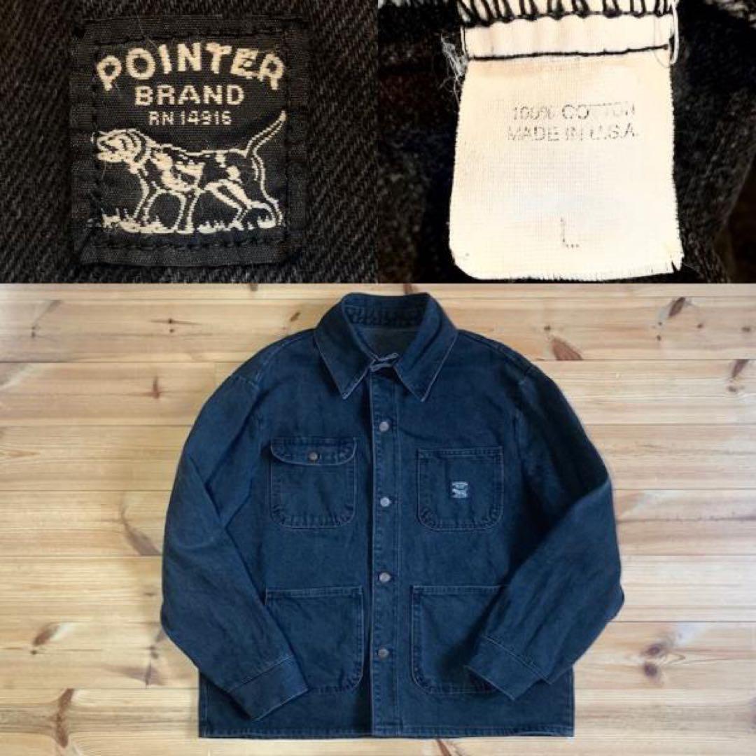 先染め POINTER BRAND ブラックデニム カバーオール L ポインター