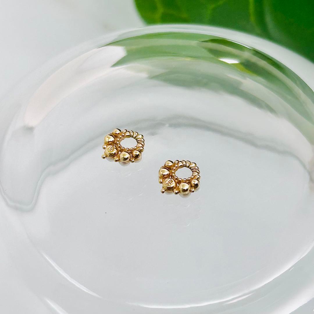 agete k14 パール付　ピアスチャーム　ゴールド　5珠