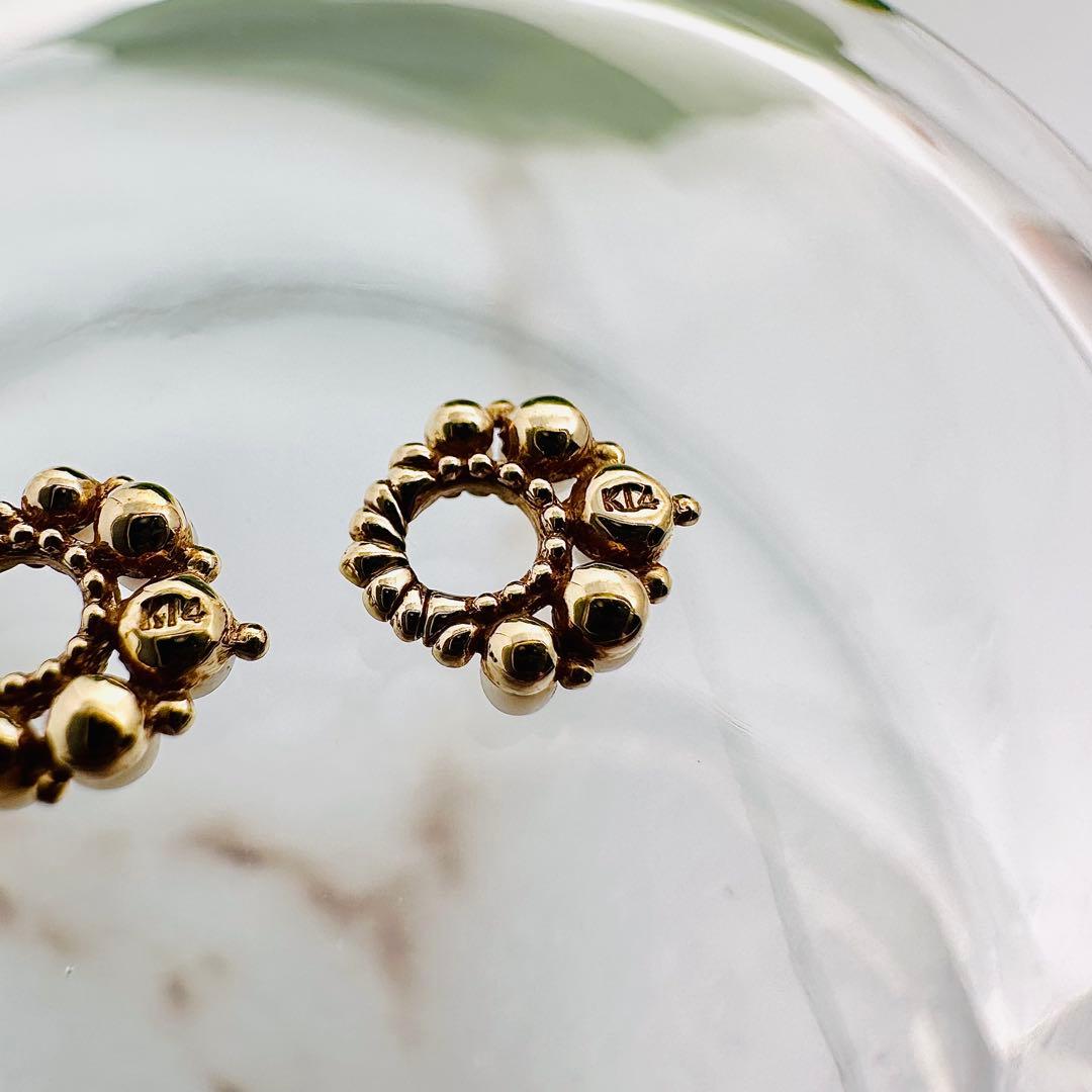 agete k14 パール付　ピアスチャーム　ゴールド　5珠